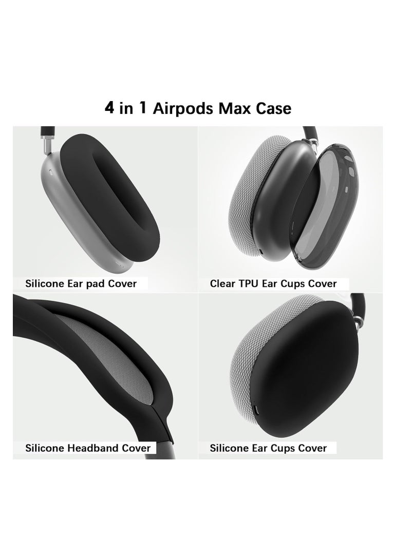 4 in-1 Clear Silicone Case Cover for AirPods Max Black