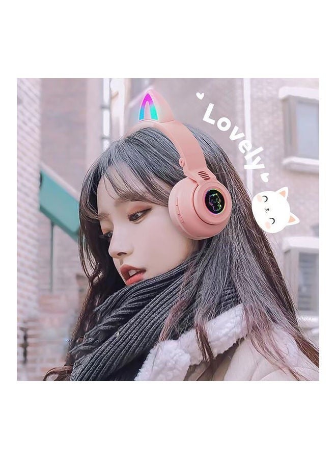 Wireless Luminous Cat Ear Shape Headphone Pink Noise Cancelling Bluetooth Cute Cat Headset With Lights For Kids And Adults