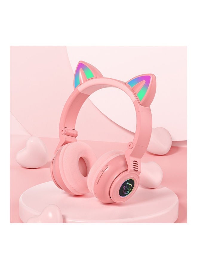 Wireless Luminous Cat Ear Shape Headphone Pink Noise Cancelling Bluetooth Cute Cat Headset With Lights For Kids And Adults