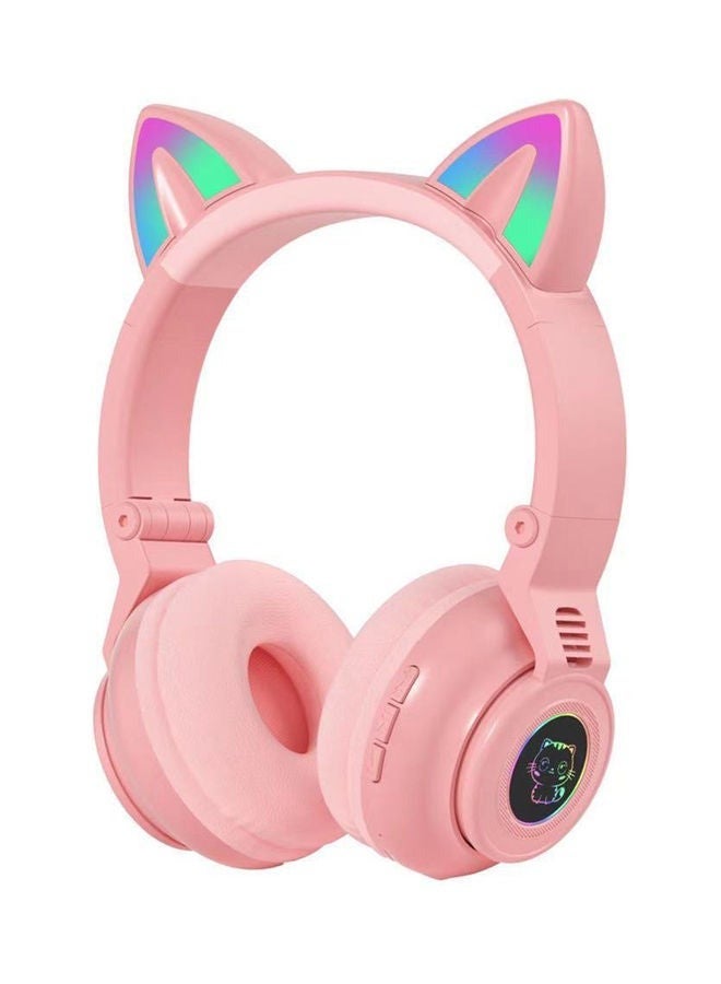 Wireless Luminous Cat Ear Shape Headphone Pink Noise Cancelling Bluetooth Cute Cat Headset With Lights For Kids And Adults