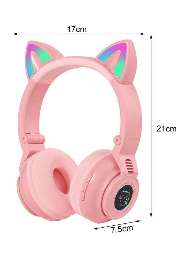 Wireless Luminous Cat Ear Shape Headphone Pink Noise Cancelling Bluetooth Cute Cat Headset With Lights For Kids And Adults