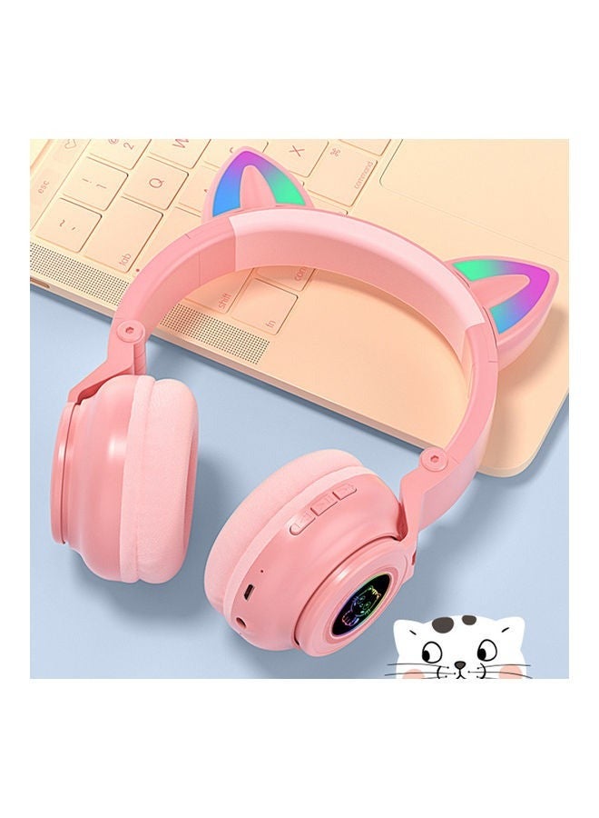 Wireless Luminous Cat Ear Shape Headphone Pink Noise Cancelling Bluetooth Cute Cat Headset With Lights For Kids And Adults