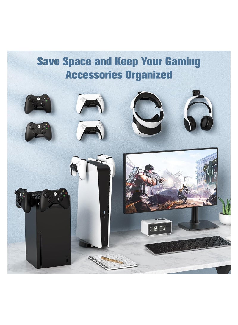 6Pcs Controller Wall Mount Holder Strong Adhesive Screw Controller Holder Headphone stand Headset Hanger Hook for Video Game Controller Headphones