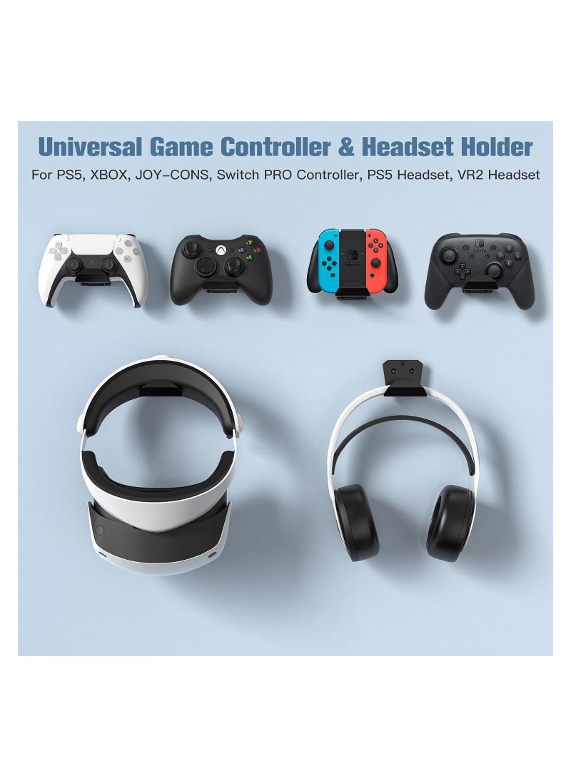 6Pcs Controller Wall Mount Holder Strong Adhesive Screw Controller Holder Headphone stand Headset Hanger Hook for Video Game Controller Headphones