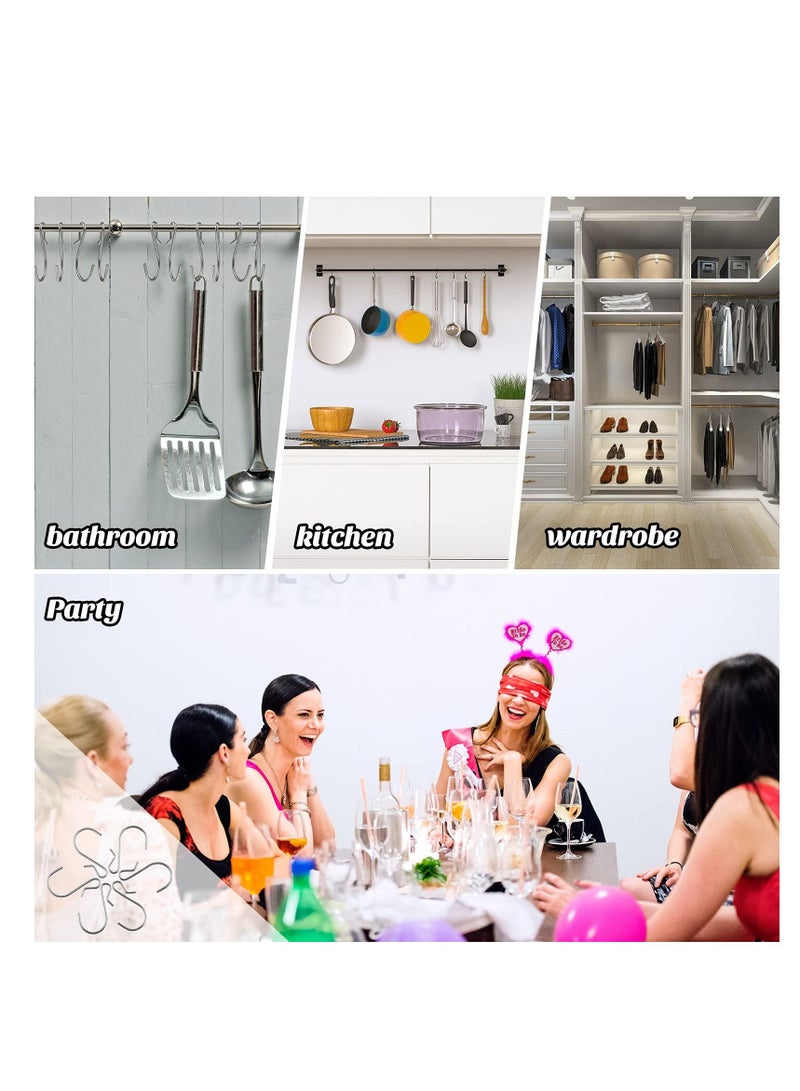 S Shaped Metal Hooks Clip, S Shaped Hooks Stainless Steel Metal Hangers,Not Slip Off, Suitable for Indoor and Outdoor Hanging,  Kitchen Lights, Hanging Hooks for DIY Crafts(100 Pieces) Silver
