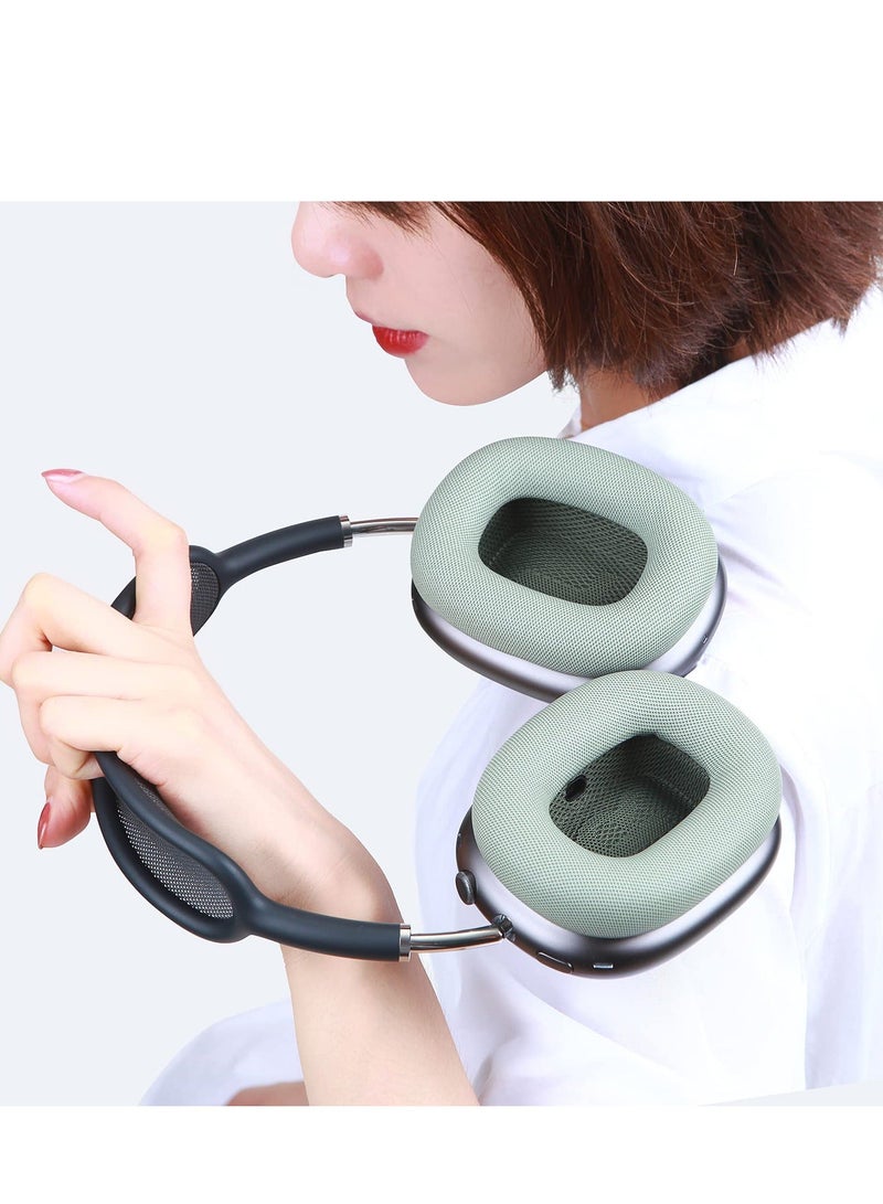 Ear Pads for AirPods Max Earmuffs, Headband Ear Cups Replacement Sponge Cover Cloth Ear Cushion Cover Magnetic Headphone Accessories with Knitted Mesh, Memory Foam, Green