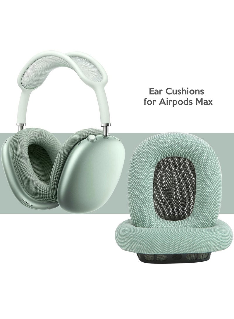 Ear Pads for AirPods Max Earmuffs, Headband Ear Cups Replacement Sponge Cover Cloth Ear Cushion Cover Magnetic Headphone Accessories with Knitted Mesh, Memory Foam, Green