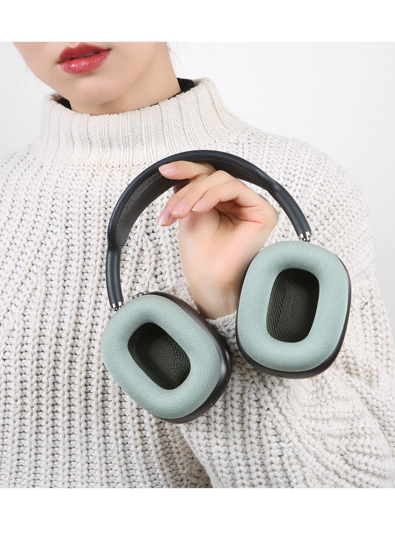 Ear Pads for AirPods Max Earmuffs, Headband Ear Cups Replacement Sponge Cover Cloth Ear Cushion Cover Magnetic Headphone Accessories with Knitted Mesh, Memory Foam, Green