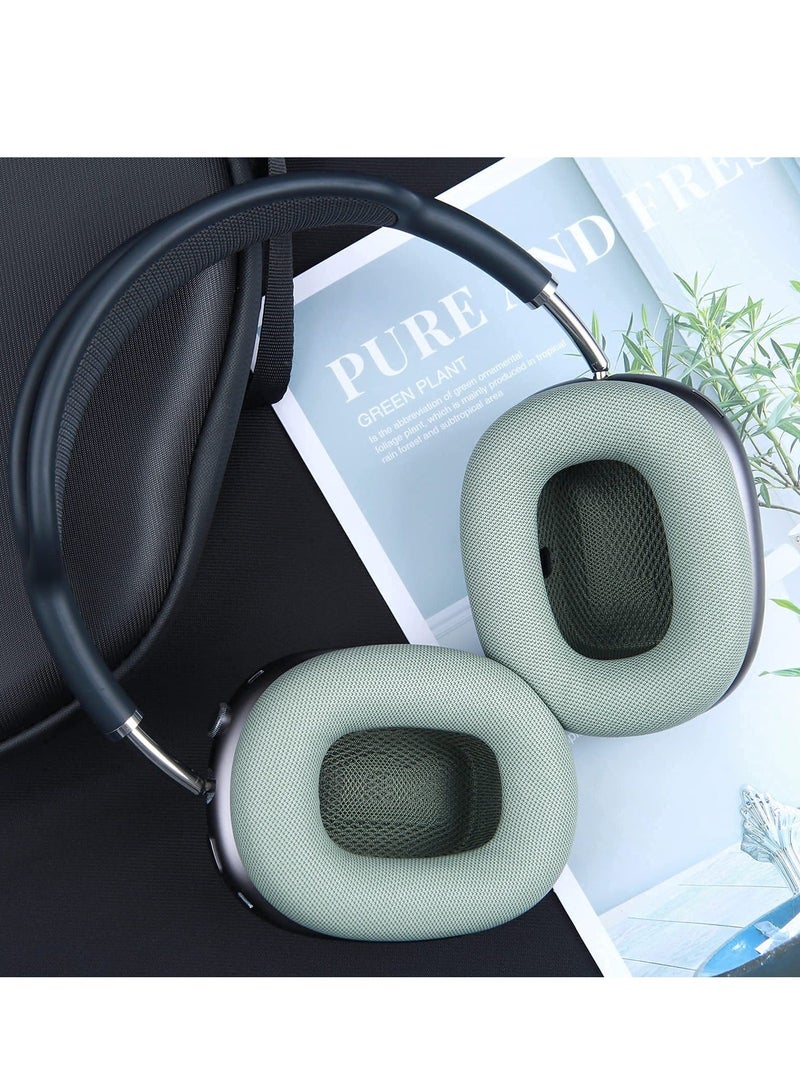 Ear Pads for AirPods Max Earmuffs, Headband Ear Cups Replacement Sponge Cover Cloth Ear Cushion Cover Magnetic Headphone Accessories with Knitted Mesh, Memory Foam, Green