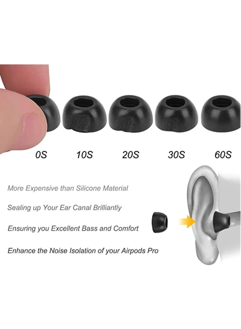 Ear Tips Replacement Memory Foam Tips Compatible for Airpods Pro, Fit in The Charging Case, Anti-Slip Reducing Noise in-Ear Eartips, Black Ear Buds with Portable Storage Box 6 Pairs