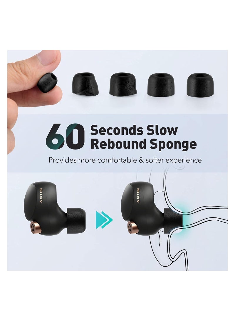 Memory Foam Tips for Sony WF-1000XM4 / WF-1000XM3, Anti-Slip Replacement Ear Tips for Sony True Wireless Earphones, Fit in The Charging Case, Perfect Noise Cancellation, 3 Pairs (Assorted Size, Black)
