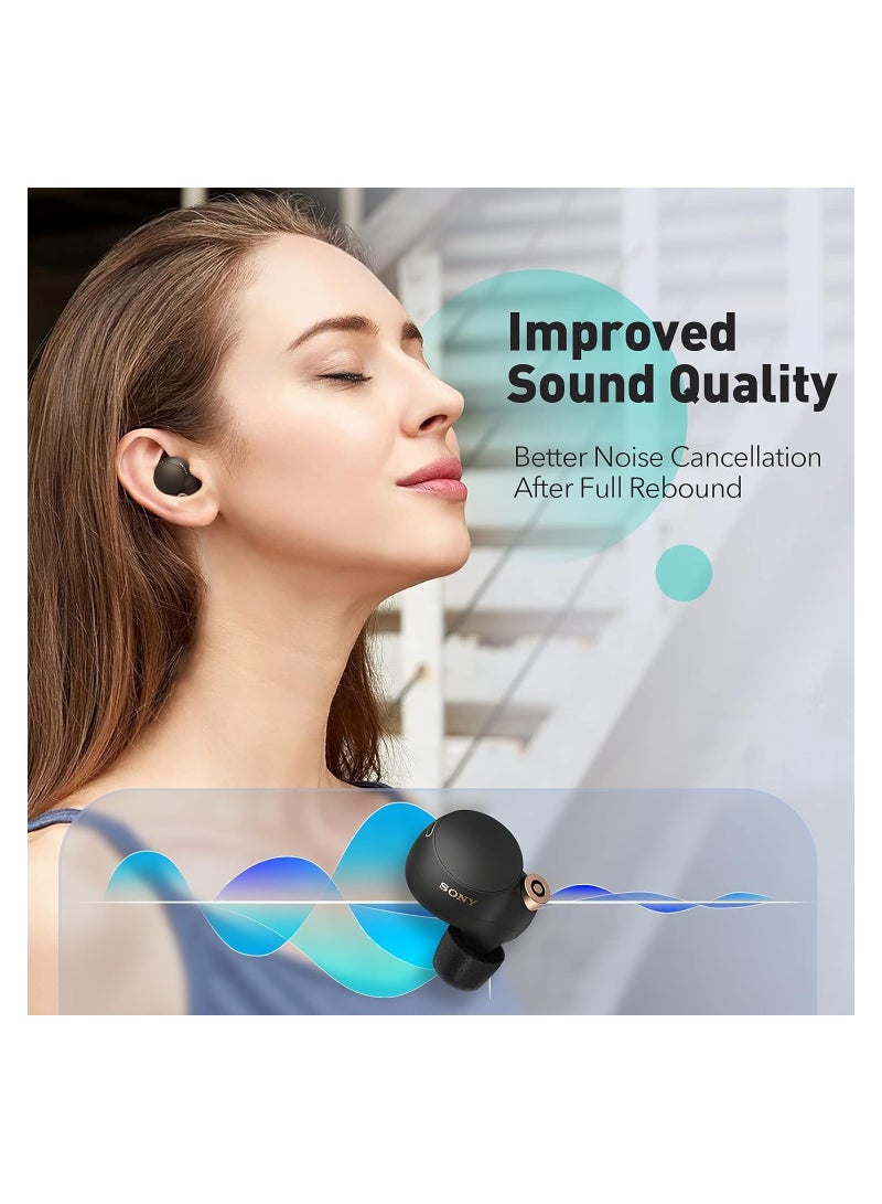 Memory Foam Tips for Sony WF-1000XM4 / WF-1000XM3, Anti-Slip Replacement Ear Tips for Sony True Wireless Earphones, Fit in The Charging Case, Perfect Noise Cancellation, 3 Pairs (Assorted Size, Black)