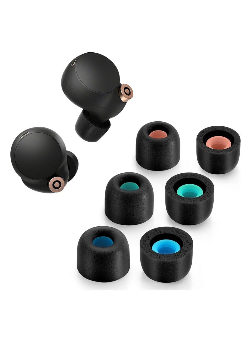 Memory Foam Tips for Sony WF-1000XM4 / WF-1000XM3, Anti-Slip Replacement Ear Tips for Sony True Wireless Earphones, Fit in The Charging Case, Perfect Noise Cancellation, 3 Pairs (Assorted Size, Black)