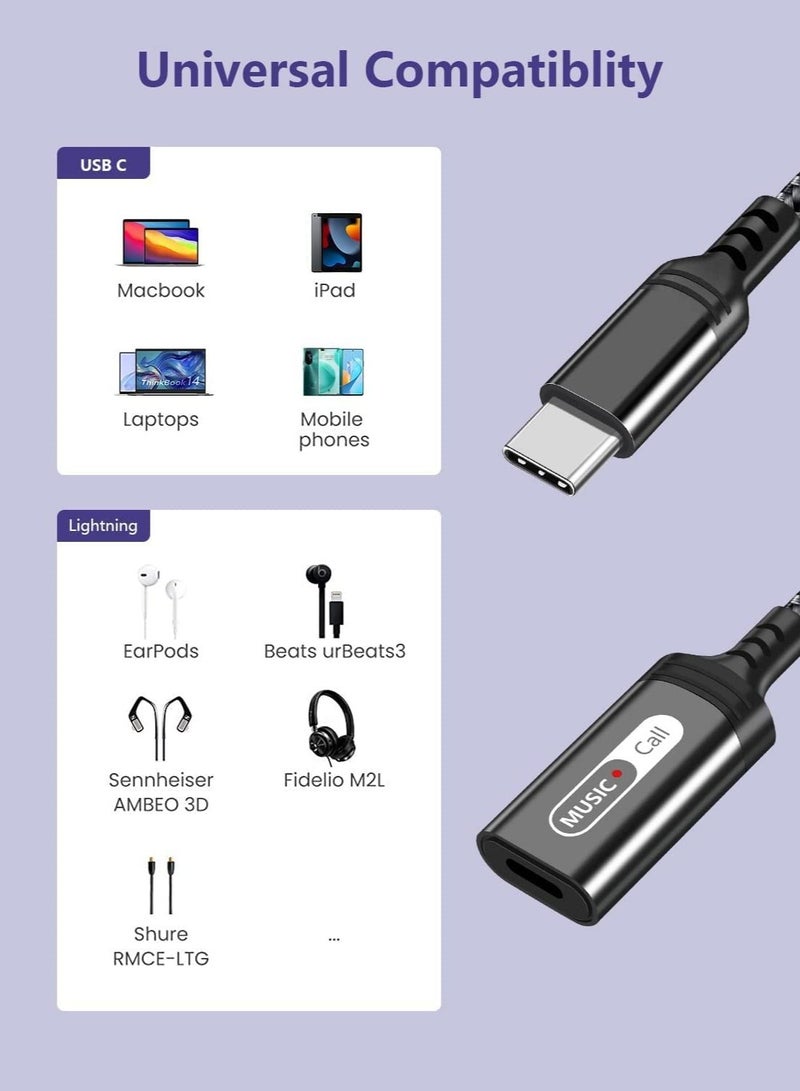 USB C to Lightning Audio Adapter Cable USB Type C Male to Lightning Female Headphones Converter Fit with iPad Air, iPad Pro 2020/2021, Galaxy S23 S21 S20, MacBook, Pixel 7 6 Pro(Only for Audio)