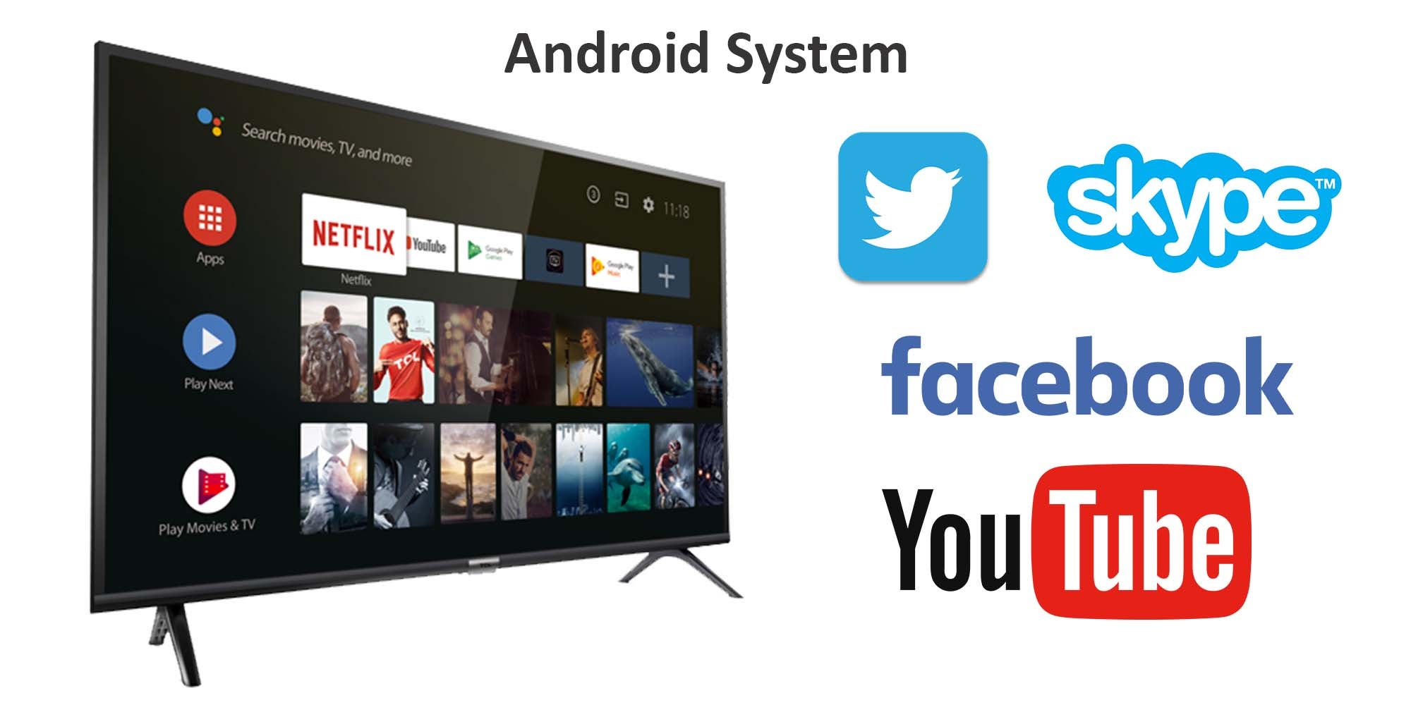 55 Inch 4K UHD Smart Android LED TV | Android OS | Built-In Wi-Fi & DLNA | Smart Apps including Twitter, Facebook, and Skype | 2 HDMI 3 USB | Quad-Core Processor - UHD55SLED / UHD5510SLED Black