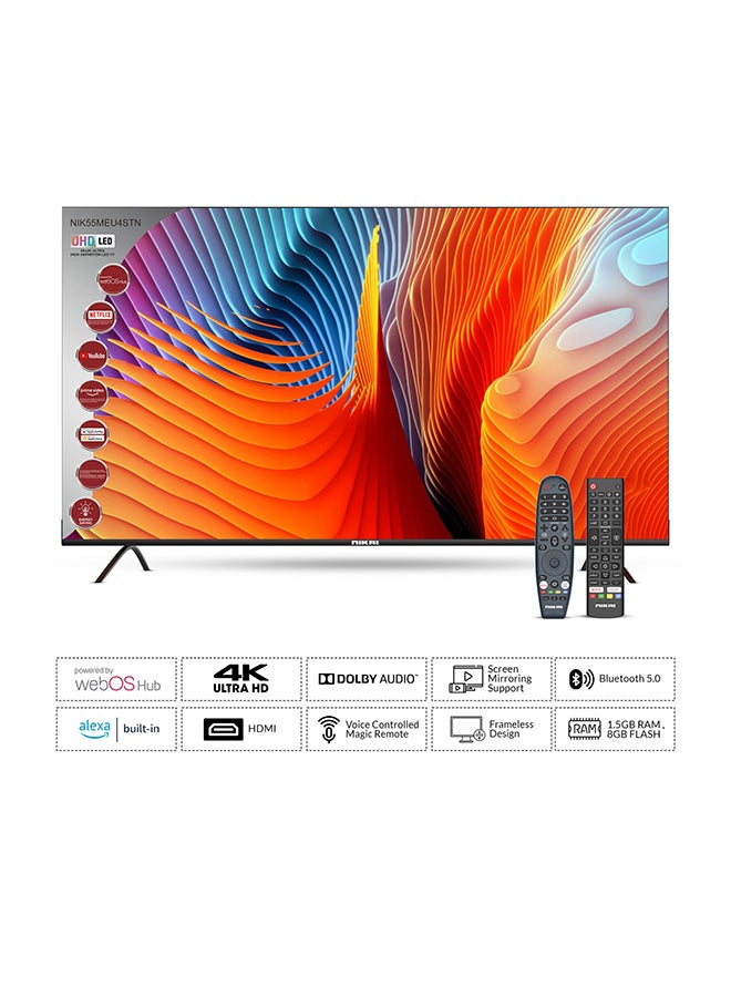 55 Inch UHD LED WebOS Smart Tv Platinum Series, Magic Remote, Cinema Screen Design 4K Ultra HDR, Dolby Audio, Smart Voice Control, Apps YouTube, Netflix, Shahid NIK55MEU4STN/ NIK55MEU4ST Grey