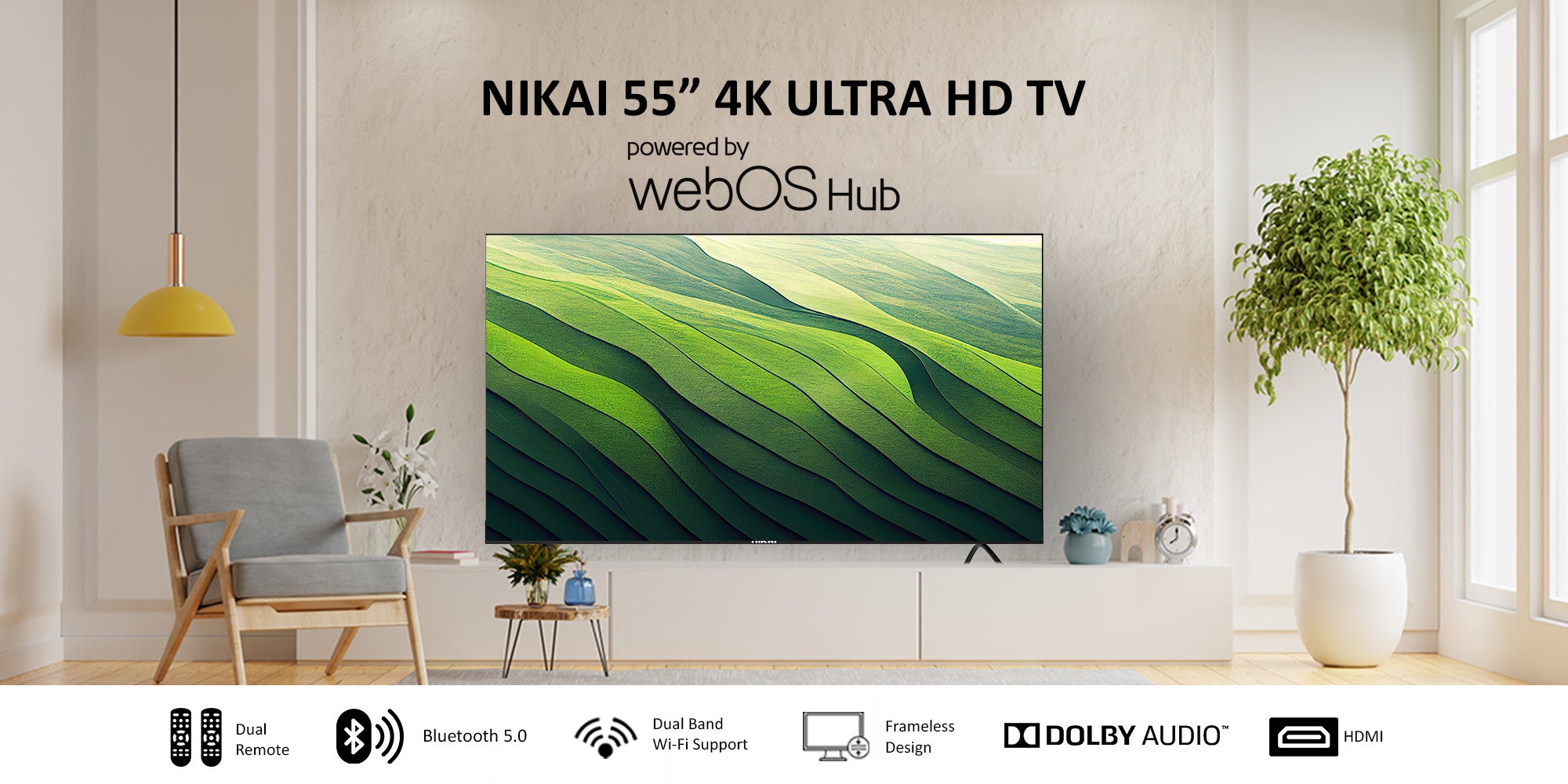 55 Inch UHD LED WebOS Smart Tv Platinum Series, Magic Remote, Cinema Screen Design 4K Ultra HDR, Dolby Audio, Smart Voice Control, Apps YouTube, Netflix, Shahid NIK55MEU4STN/ NIK55MEU4ST Grey