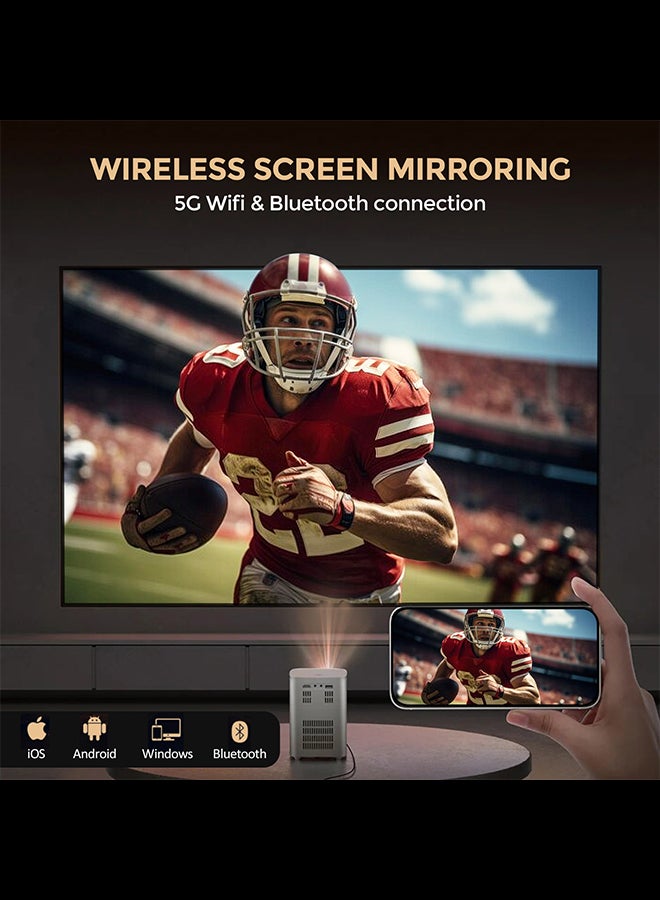 Smart Mini Android Projector 5500 Lumens With 100 Inch Projector Screen Built-In Dual Hi-Fi Speakers Supported 1080P 60FPS Portable Projector 4K PROJ-WO-83-AN_SCR-03 White