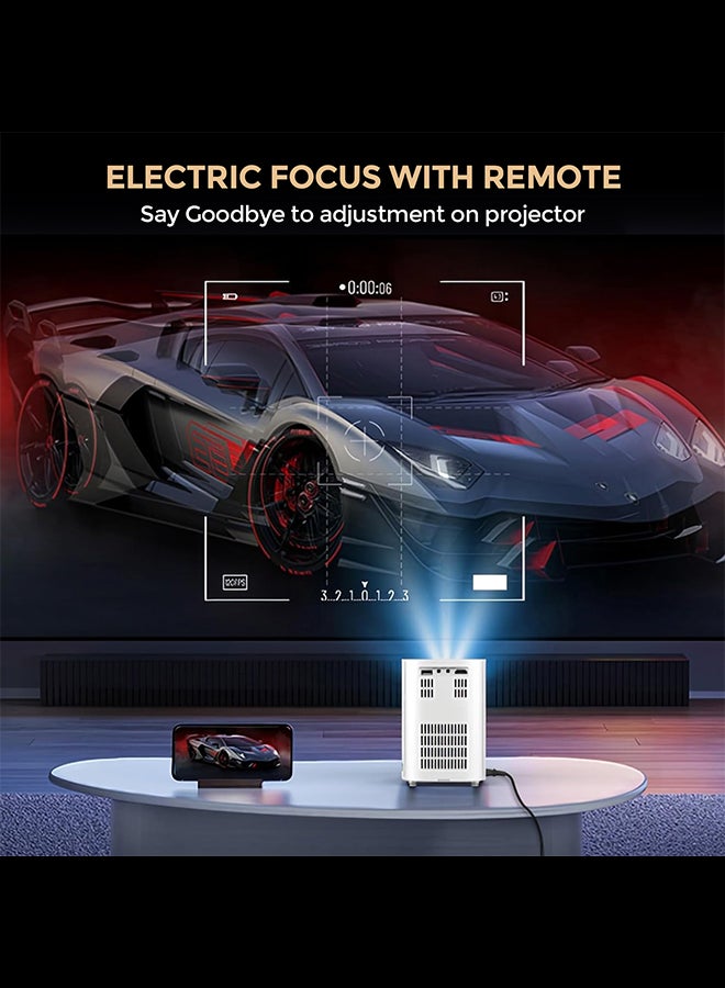 Smart Mini Android Projector 5500 Lumens With 100 Inch Projector Screen Built-In Dual Hi-Fi Speakers Supported 1080P 60FPS Portable Projector 4K PROJ-WO-83-AN_SCR-03 White