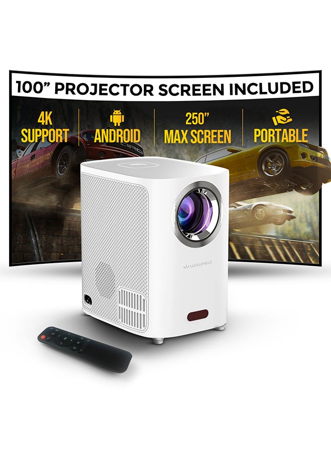 Smart Mini Android Projector 5500 Lumens With 100 Inch Projector Screen Built-In Dual Hi-Fi Speakers Supported 1080P 60FPS Portable Projector 4K PROJ-WO-83-AN_SCR-03 White