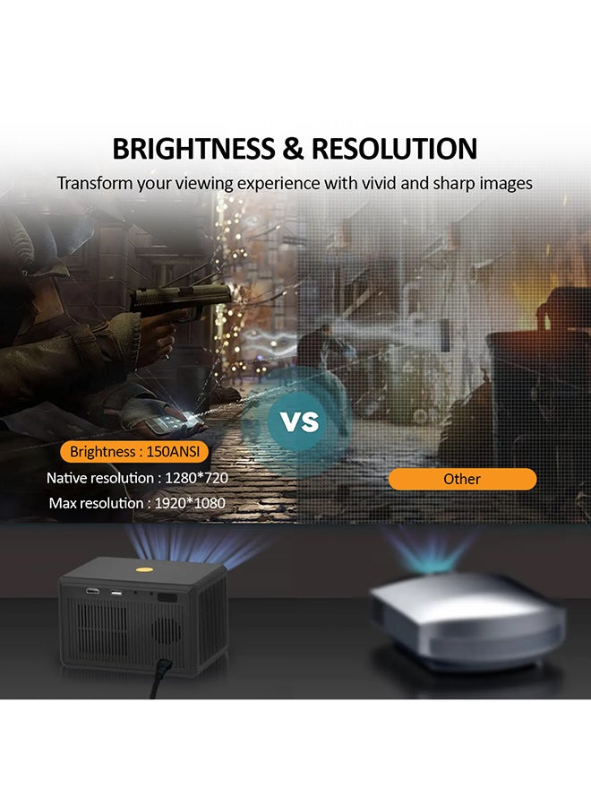 WiFi Portable Projector 150 ANSI Lumens Portable Outdoor Movie Projector with 200