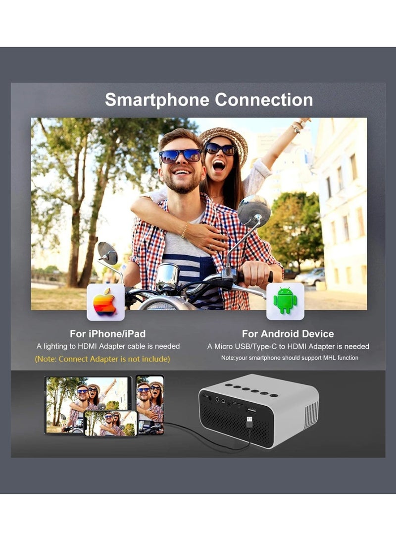 Mini Projector YT500 Smart Projector Full HD 1920X1080P Video Projector Portable Projector Compatible With Android/iOS/Windows/TV/HDMI/USB Mobile Projector Remote Control Built-In Speaker White