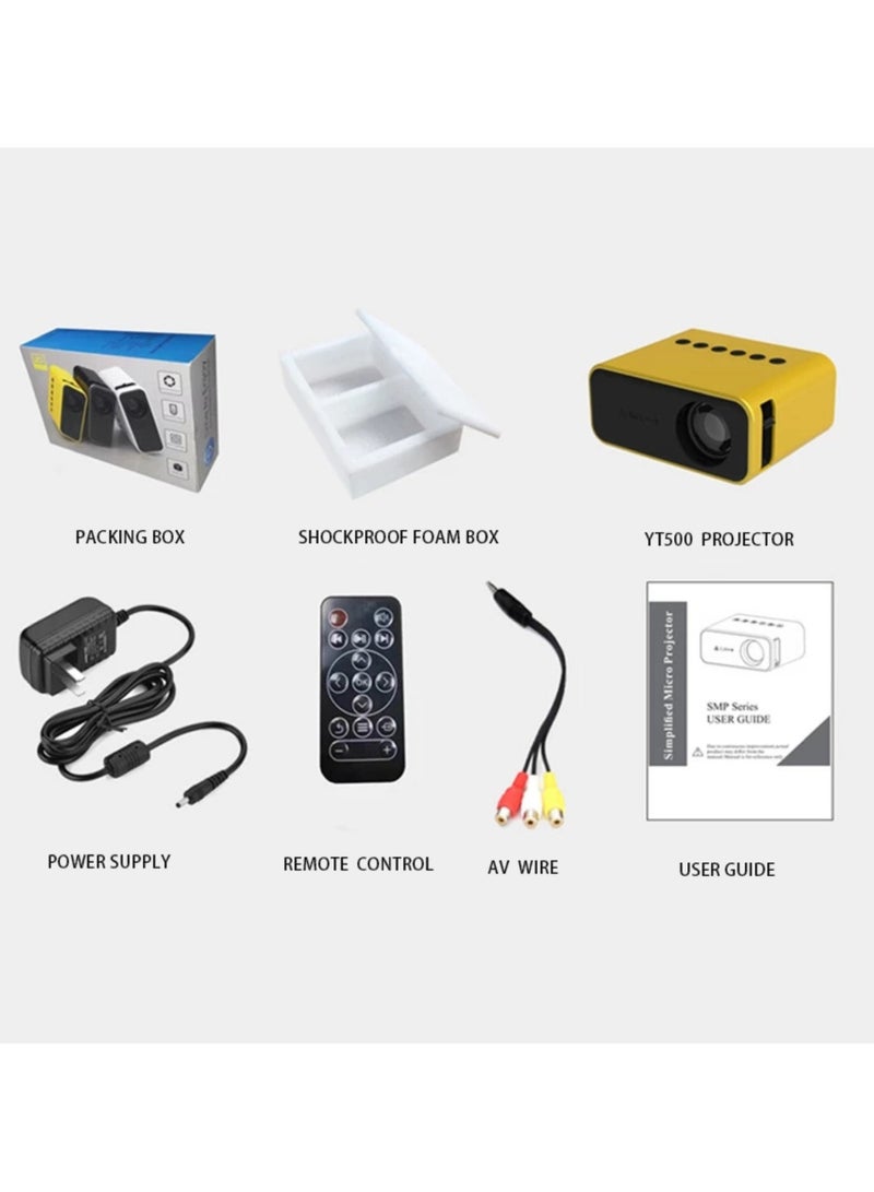 Mini Projector YT500 Smart Projector Full HD 1920X1080P Video Projector Portable Projector Compatible With Android/iOS/Windows/TV/HDMI/USB Mobile Projector Remote Control Built-In Speaker Yellow