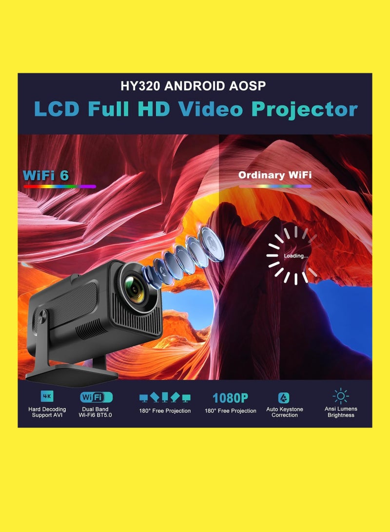 4K HD Smart Projector: Android 11, 390 ANSI Lumens, 1080P, 180° Rotating Screen, WiFi 6, Bluetooth 5.0 Compatible With Android/iOS/TV Box/HDMI/USB/PS4/PS5 Game controller/iphone/Samsung/Huawei/Xiaomi