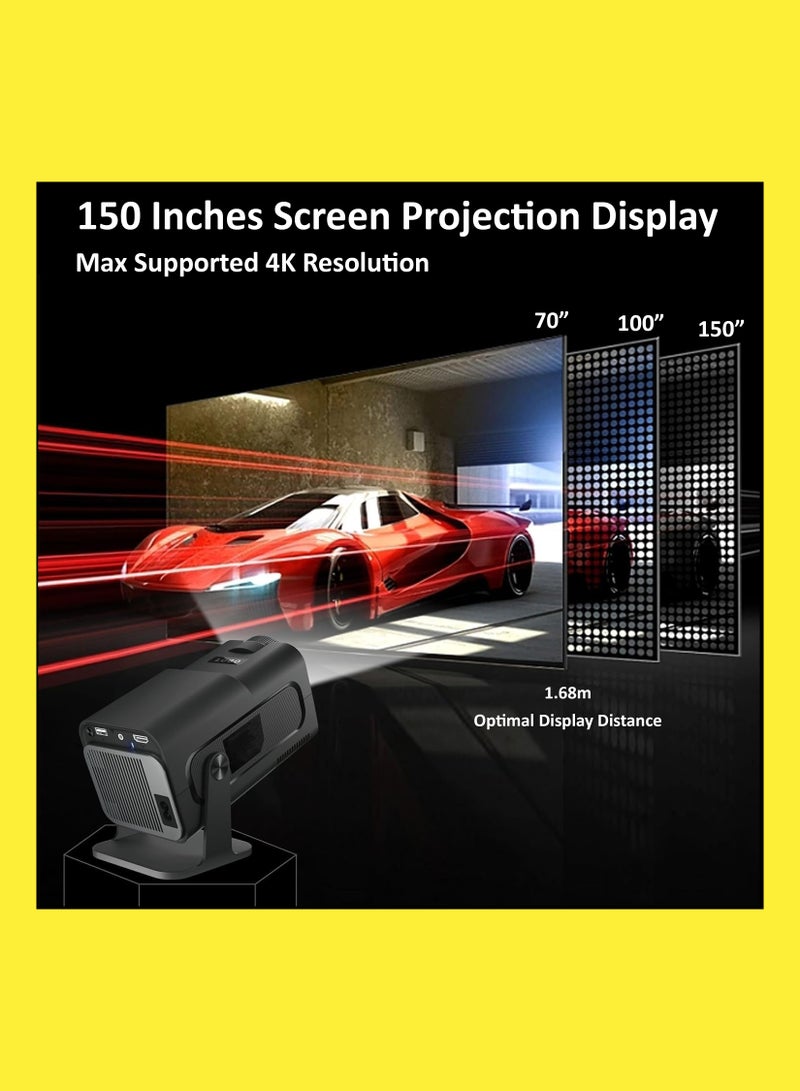 4K HD Smart Projector: Android 11, 390 ANSI Lumens, 1080P, 180° Rotating Screen, WiFi 6, Bluetooth 5.0 Compatible With Android/iOS/TV Box/HDMI/USB/PS4/PS5 Game controller/iphone/Samsung/Huawei/Xiaomi