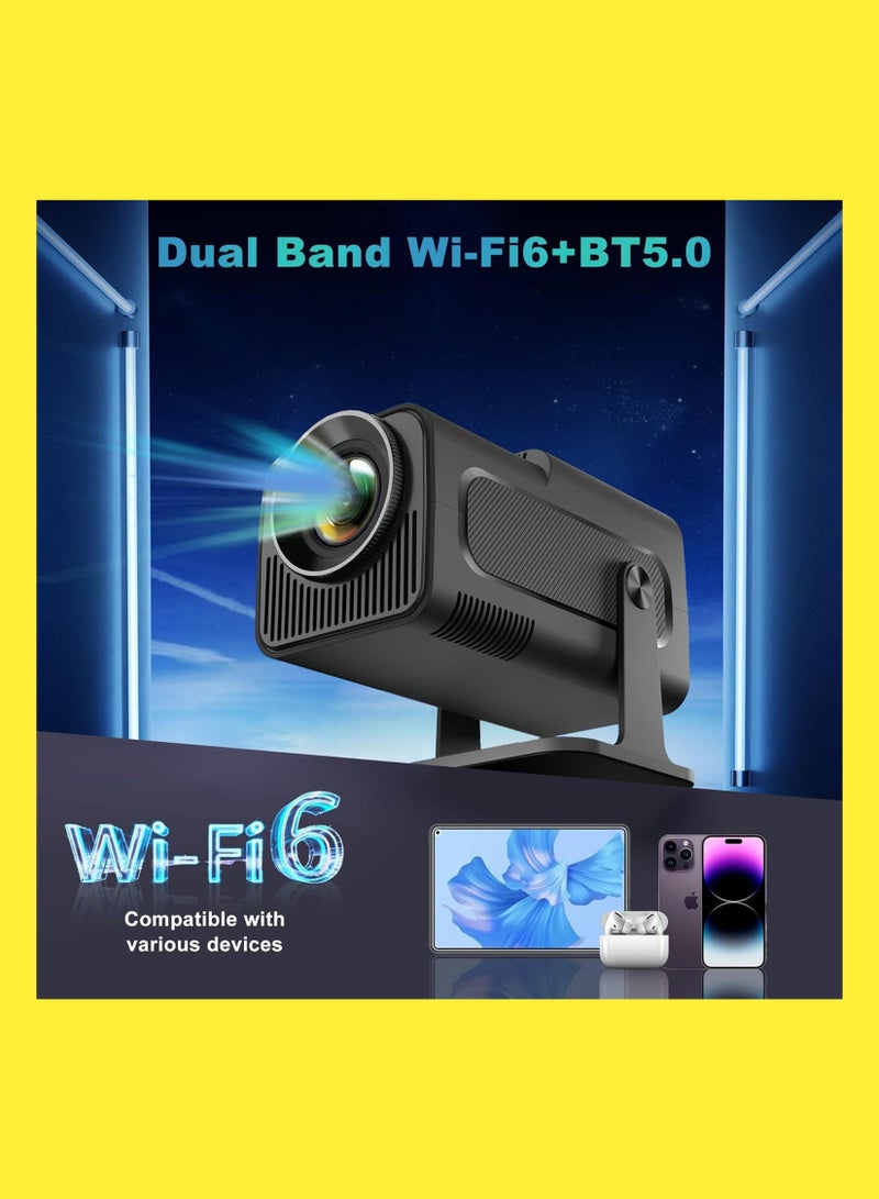 4K HD Smart Projector: Android 11, 390 ANSI Lumens, 1080P, 180° Rotating Screen, WiFi 6, Bluetooth 5.0 Compatible With Android/iOS/TV Box/HDMI/USB/PS4/PS5 Game controller/iphone/Samsung/Huawei/Xiaomi