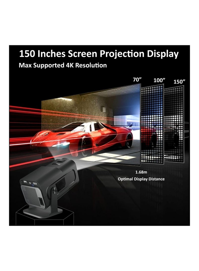 4K HD Smart Projector: Android 11, 390 ANSI Lumens, 1080P, 180° Rotating Screen, WiFi 6, Bluetooth 5.0