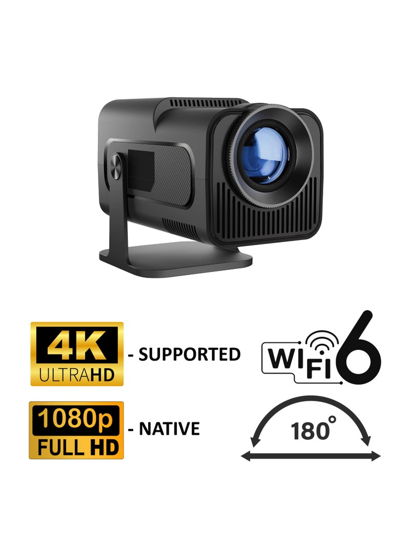 4K HD Smart Projector: Android 11, 390 ANSI Lumens, 1080P, 180° Rotating Screen, WiFi 6, Bluetooth 5.0