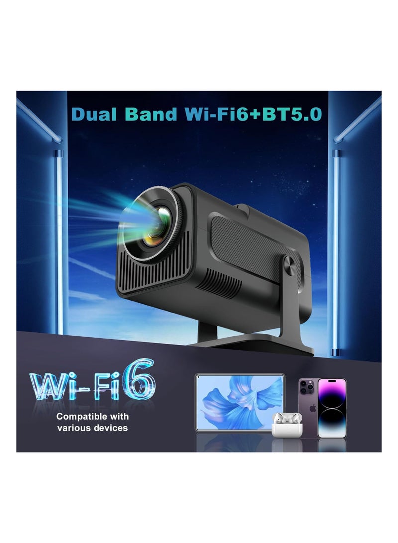 4K HD Smart Projector: Android 11, 390 ANSI Lumens, 1080P, 180° Rotating Screen, WiFi 6, Bluetooth 5.0