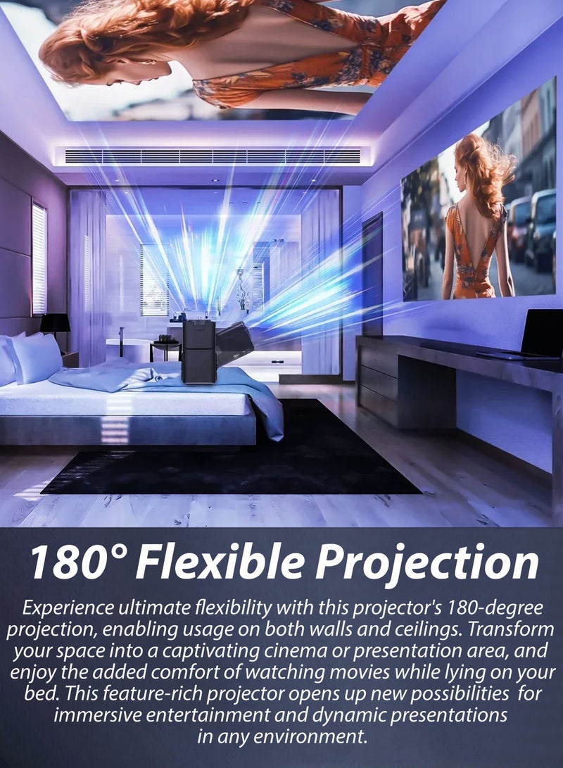 390ANSI Lumens HD Smart Projector Android 11 Portable Mini Cinema 130 Inches Screen Display Lamp 4K Home Movie Theater Gaming Video Presentations 180 Degree Rotating Screen Mobile Phone Projection