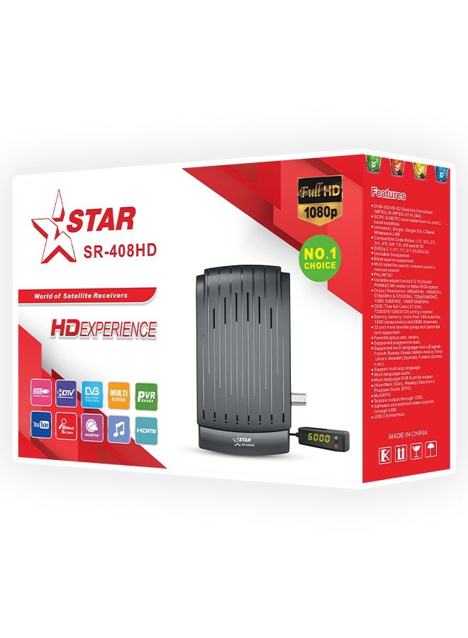 StarSat SR-408HD Extreme Full HD, 2xUSB, HDMI, 6000 Channels, EPG, MPEG4, Blind Scan, YouTube, PVR, DVBS2, WiFi Supported (WiFi device not include)