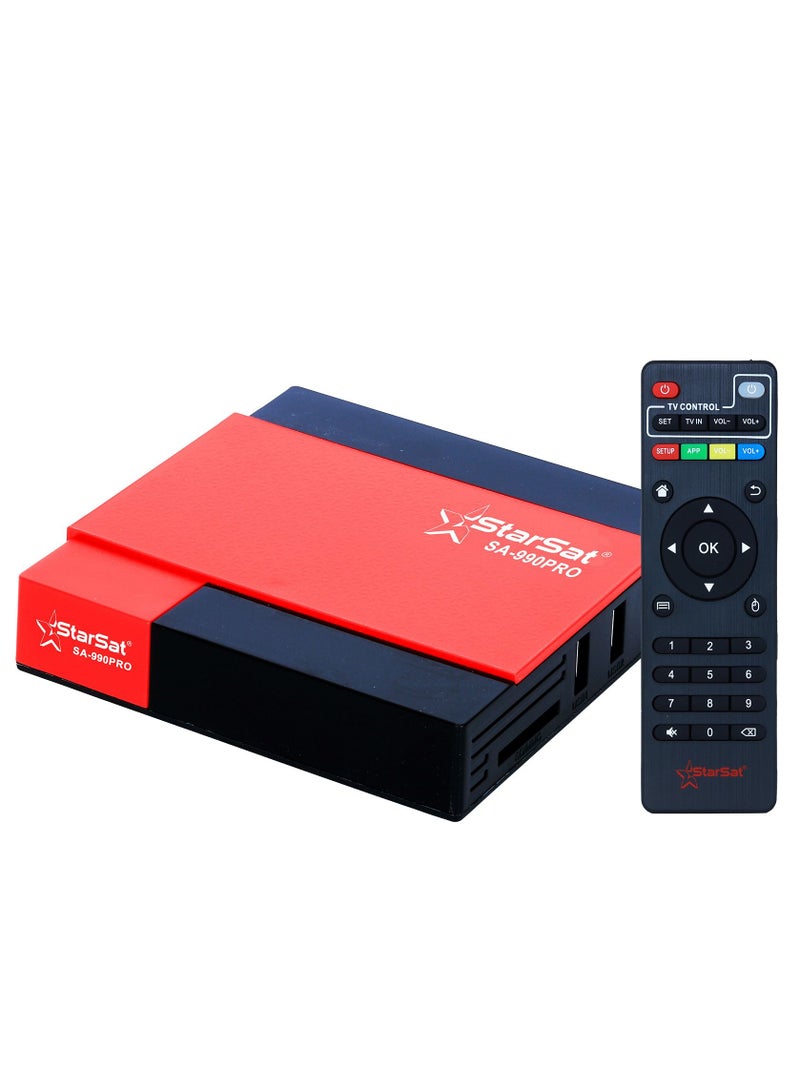 StarSat SA-990PRO 4K Smart TV Box Android 9.0 2GB 16GB WiFi BT USB LAN Media Box Black Red