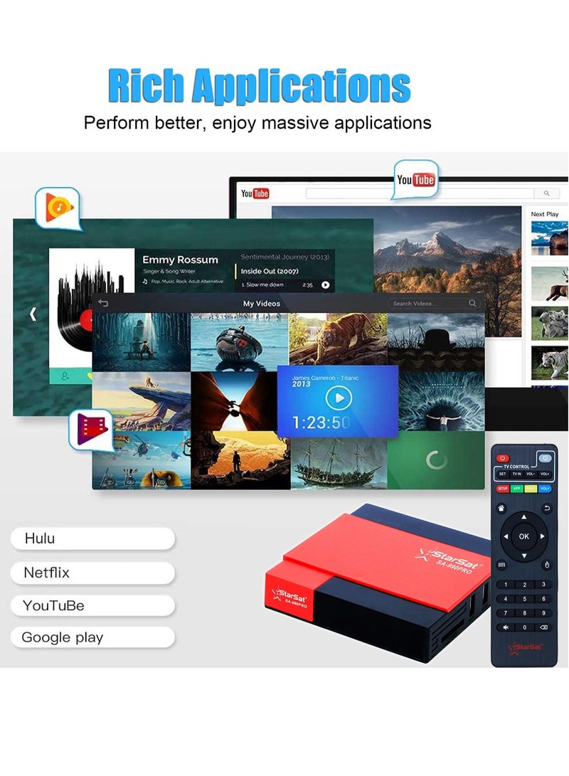 StarSat SA-990PRO 4K Smart TV Box Android 9.0 2GB 16GB WiFi BT USB LAN Media Box Black Red