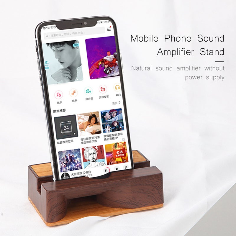 Mobile Phone Sound Amplifier Stand Wooden Cell Phone Stand V6596_P Black walnut