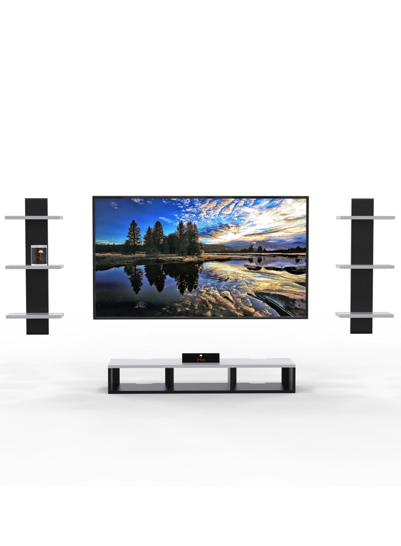 Wooden Wall Mounted TV Unit, Cabinet, with TV Stand Unit Wall Shelf for Living Room (Black & White)