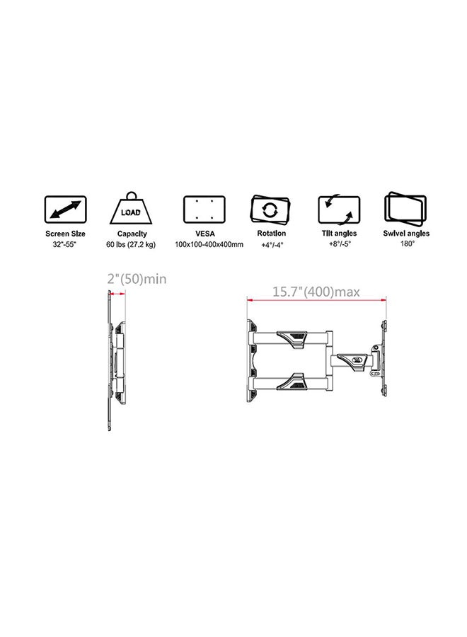 Full Motion TV Wall Mount For 32 - 55 Inch Screens Black