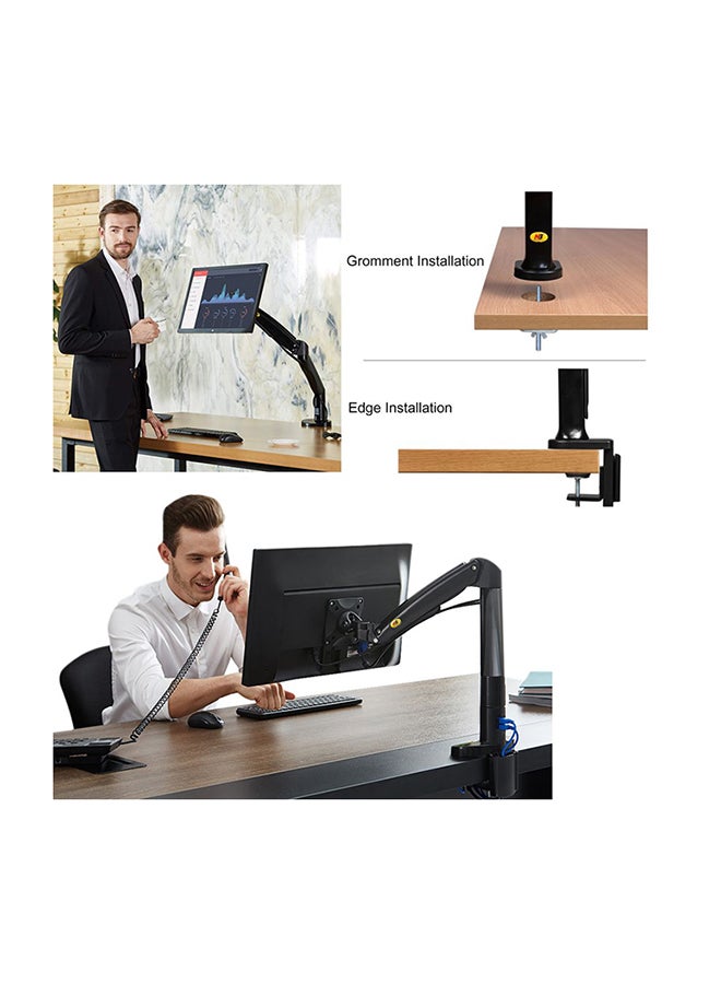 NB North Bayou Computer Monitor Desk Mount Stand with Gas Spring Arm Adjustable Height Tilt Angle for 17-30 Inch Flat or Curved Screens VESA 75x75/100x100mm with Clamp, Grommet Mounting Base Black