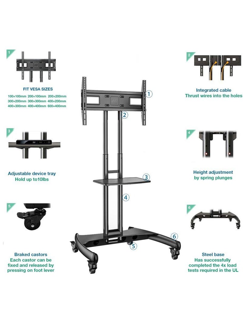 Mobile/Floor TV Stand Rolling Cart with Lockable Wheels For 32-70 Inch TVs Black
