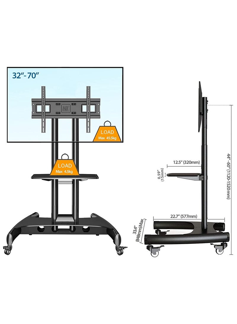 Mobile/Floor TV Stand Rolling Cart with Lockable Wheels For 32-70 Inch TVs Black