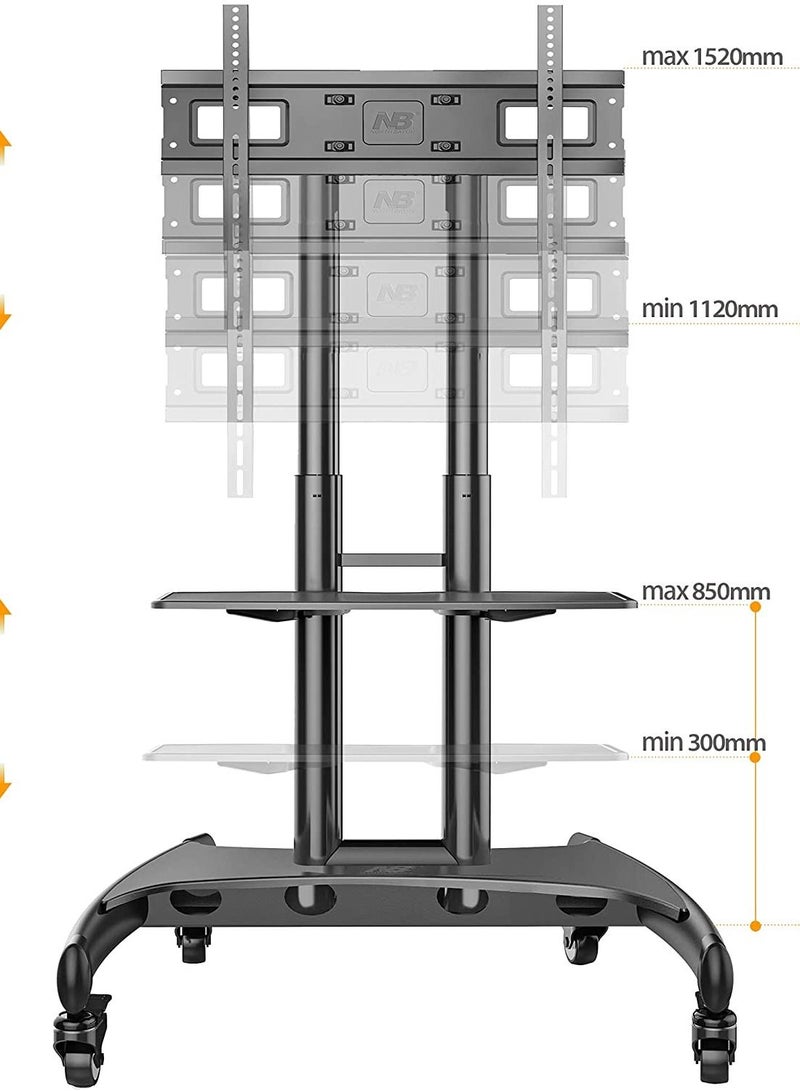 Mobile/Floor TV Stand Rolling Cart with Lockable Wheels For 32-70 Inch TVs Black