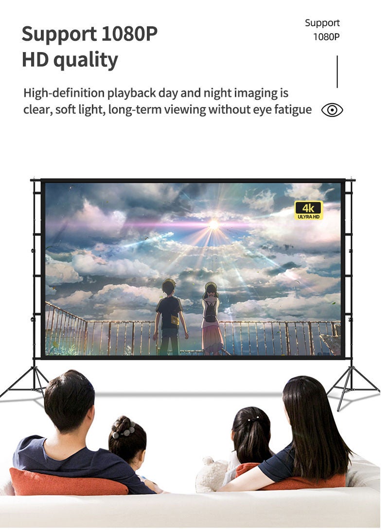 Outdoor Portable Projector Bracket Curtain 100 Inch Simple Hd Office Projector Curtain 100 Inch 16:9 (2.21*1.25)m With Height 2m Stand