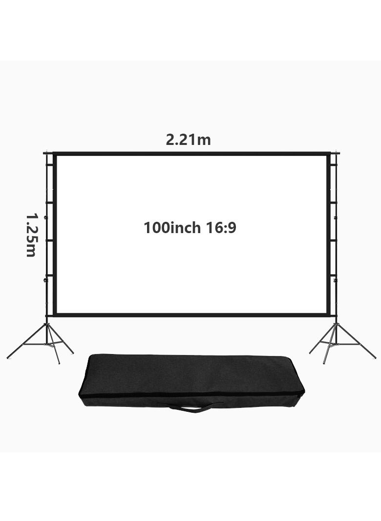 100 inch 16:9 Outdoor and Indoor Portable Projector Screen with 2M High Tripod Stands