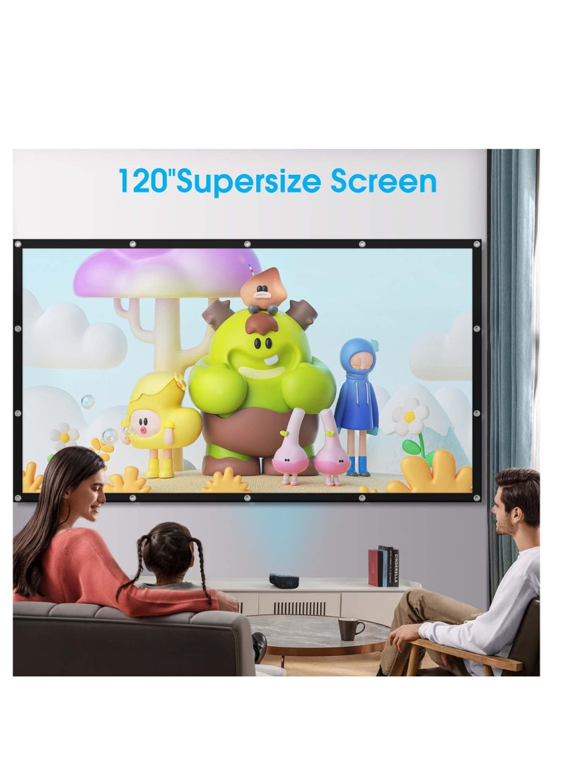 Projector Screen, 120 inch Outdoor Projector Screen, 16:9 Foldable Anti-Crease Portable Projection Movies Screens, Double Sided Washable, for Home Theater, Camping Party, Office