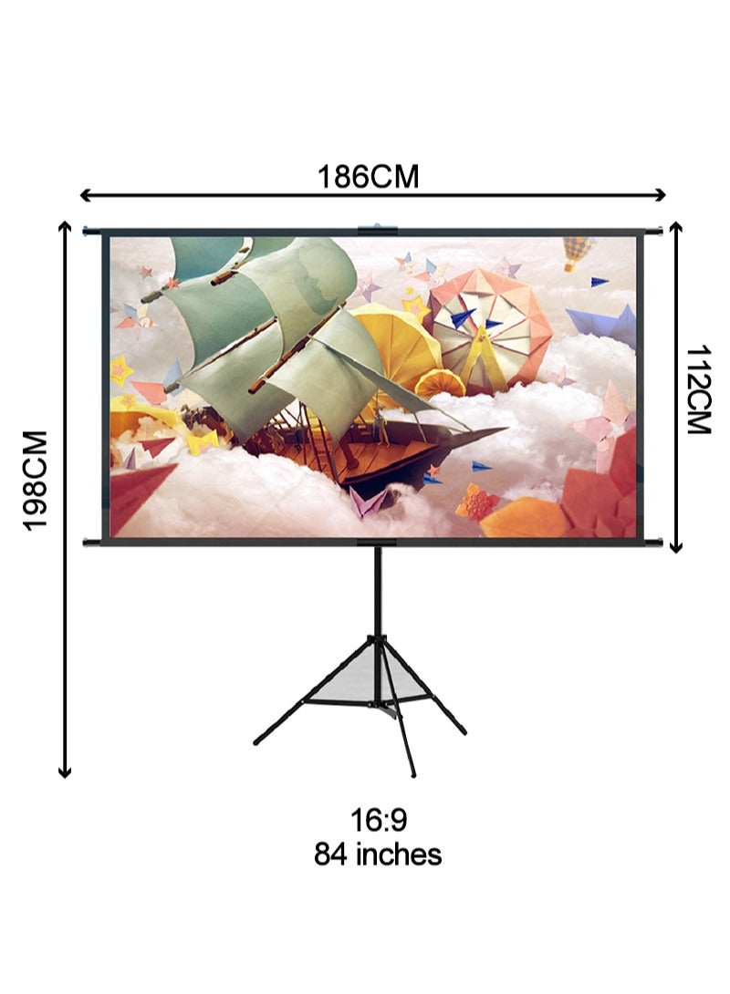 2-in-1 84 inch 16:9 Portable Foldable Projection Screen Soft Curtain With Tripod Stand and Carrying Bag for Indoor Outdoor Home Theater Backyard Cinema Travel