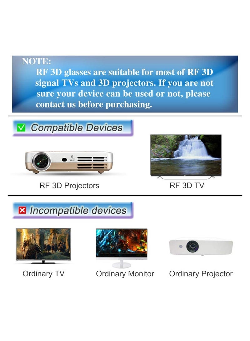 Rechargeable Active Shutter RF 3D Glasses, DELFINO RF 3D Glasses for Sony Epson Toshiba Sharp, Compatible with TDG-BT500A, SSG-5100GB, AN3DG40
