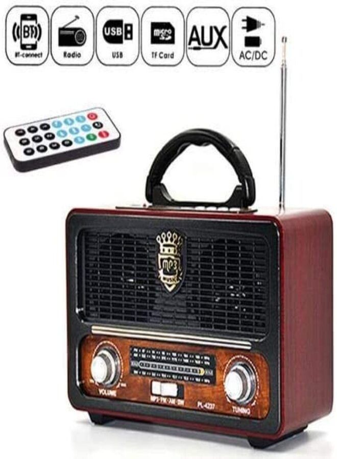 MEIER M-111BT Portable Antique Radio Nostalgic Wooden Retro FM Radio With AM | FM | SW Band Frequency, USB | SD | TF Card Slot, AUX and Bluetooth Remote Modern Feature Vintage Radio